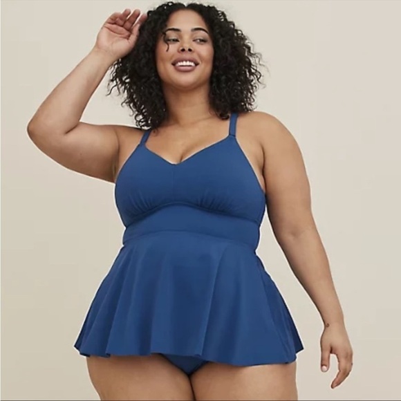 NWT Torrid Wire Free Cross Back Tankini Top in Blue - Picture 4 of 7